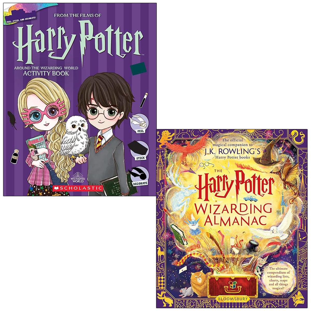 Harry Potter Foil Wonders Around the Wizarding World By Jasper Meadowsweet and The Harry Potter Wizarding Almanac By J.K. Rowling 2 Books Collection Set