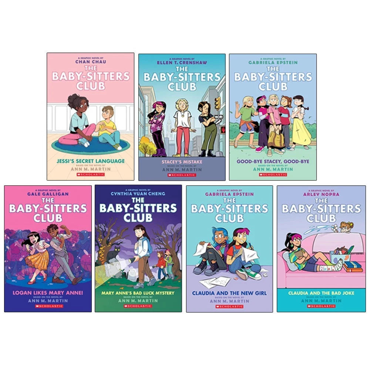 Babysitters Club Graphix 7 Books Collection Set: Full-Color Edition by Ann M. Martin(Logan Likes Mary Anne!,Claudia and the New Girl,Good-bye Stacey, Good-bye,Jessi's Secret Lang