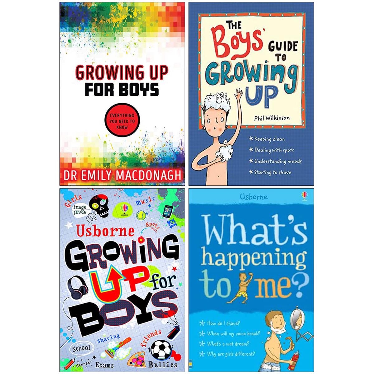 Growing Up for Boys, The Boys Guide to Growing Up, Usborne Growing Up for Boys & What's Happening to Me? Boy 4 Books Collection Set